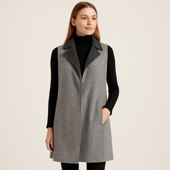 Club Monaco Italian Wool Long Vest Cardigan Sleeveless Coat, Women Size XS/TP - Picture 1 of 11